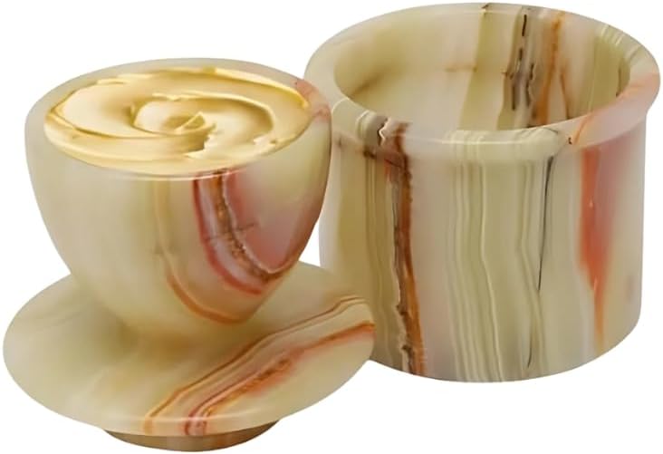Butter Crock – French Butter Keeper with Lid, Countertop Butter Dish, Handcrafted Cloudy White Marble Housewarming Gift for Kitchen & Home