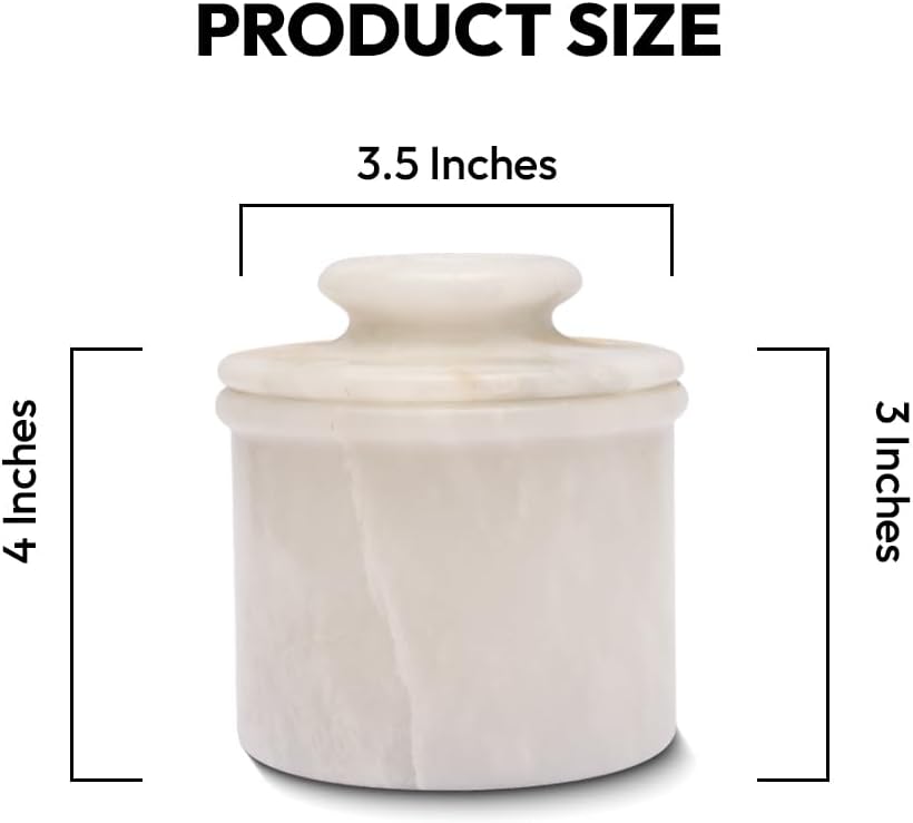 Butter Crock – French Butter Keeper with Lid, Countertop Butter Dish, Handcrafted Cloudy White Marble Housewarming Gift for Kitchen & Home
