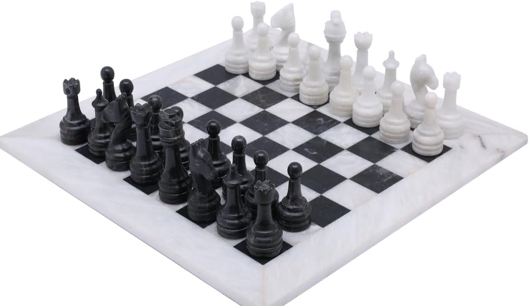 Handmade Stone Chess (12 x 12, Coral/Black)