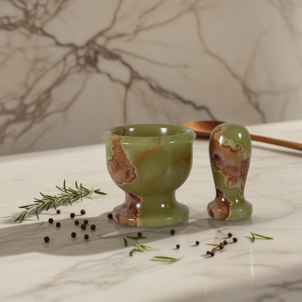 Mini Mortar and Pestle Set – 2.5″ Marble Stone Grinder with Polished Bowl & Non-Slip Base | Small Spice Crusher, Herb Grinder & Pill Crusher