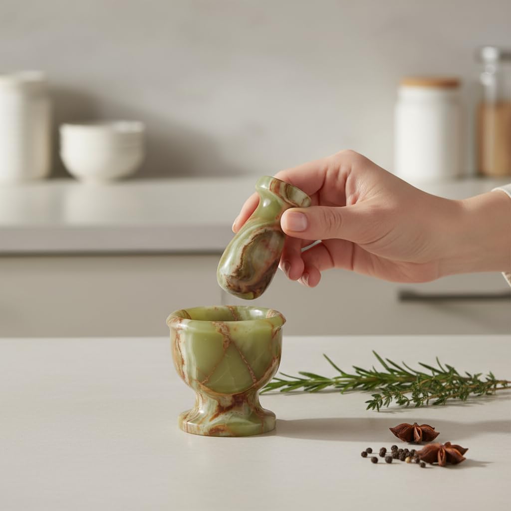 Mini Mortar and Pestle Set – 2.5″ Marble Stone Grinder with Polished Bowl & Non-Slip Base | Small Spice Crusher, Herb Grinder & Pill Crusher