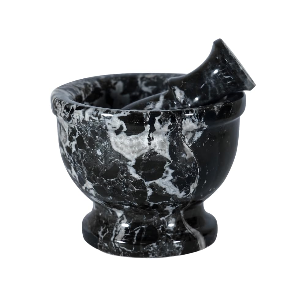 Mini Mortar and Pestle Set – 2.5″ Marble Stone Grinder with Polished Bowl & Non-Slip Base | Small Spice Crusher, Herb Grinder & Pill Crusher