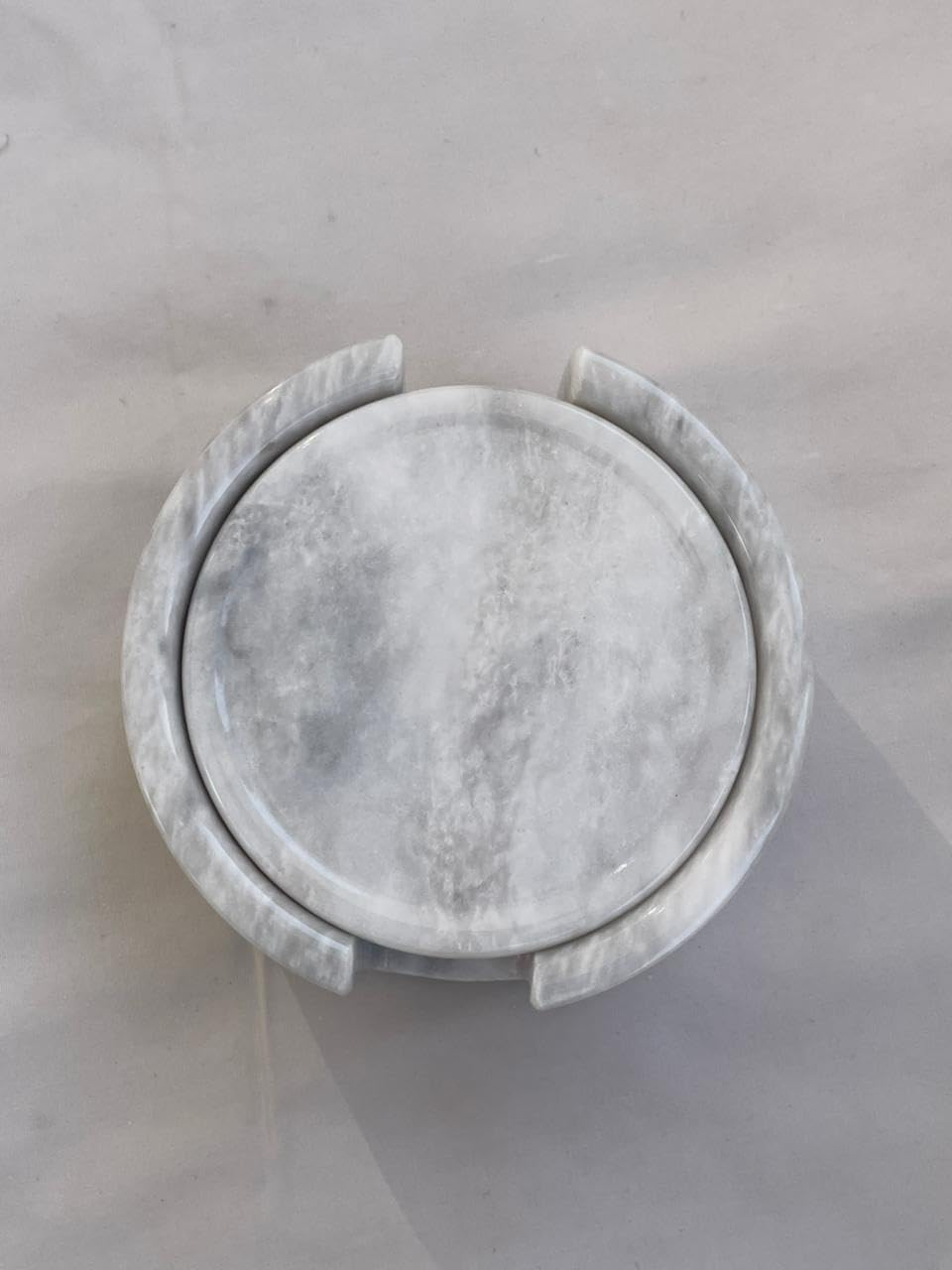 Coaster Set with Holder - Round Stone Coasters for Desk & Table - 4 Inch - Handmade Stone - Non-Slip Anti Scratch Pad (Multi Green)