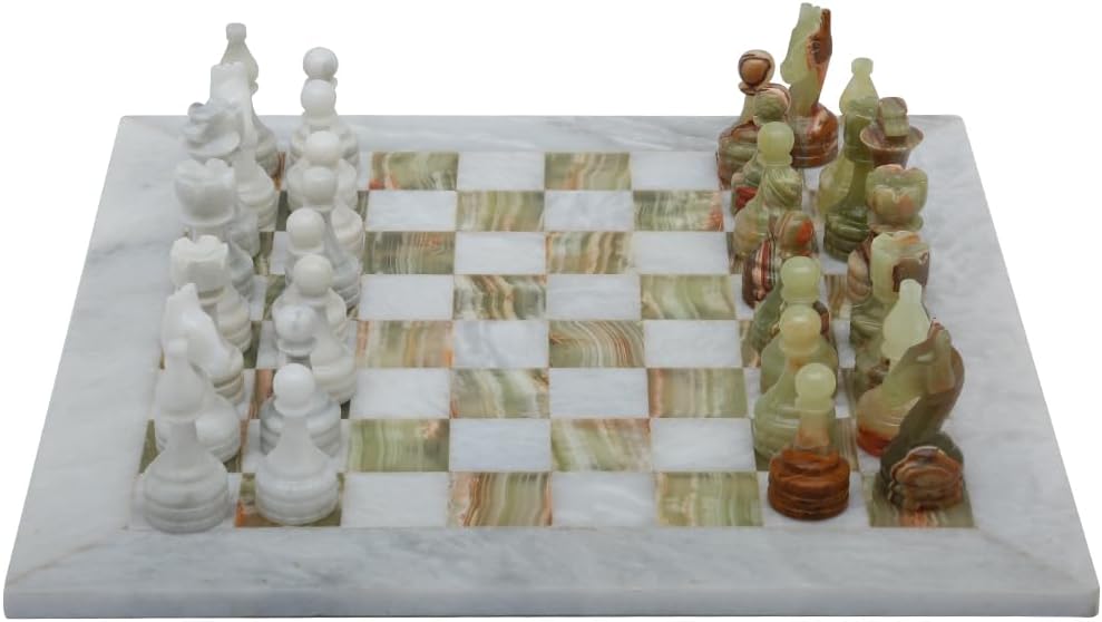 Handmade Stone Chess (12 x 12, Coral/Black)