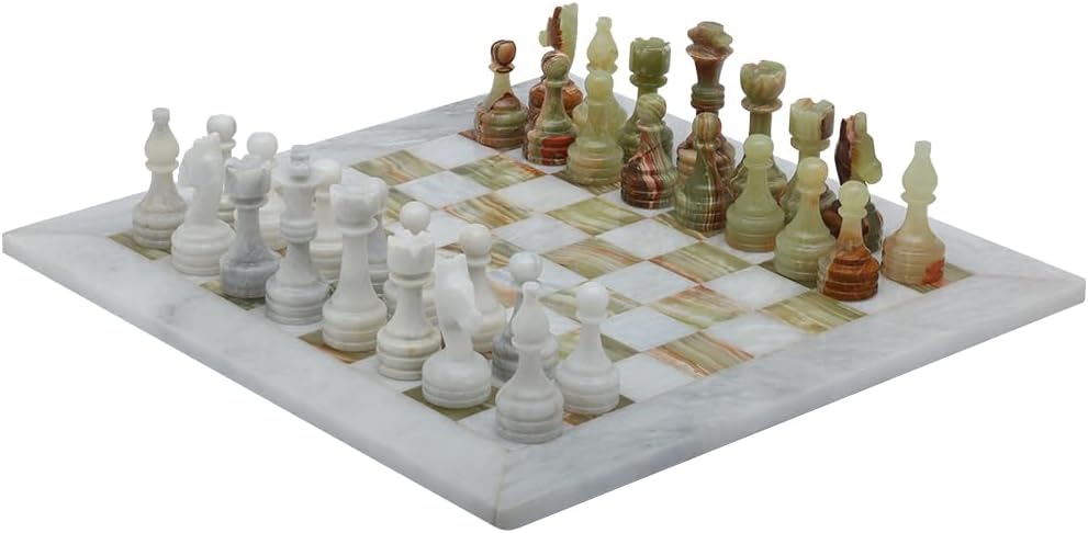 Handmade Stone Chess (12 x 12, Coral/Black)