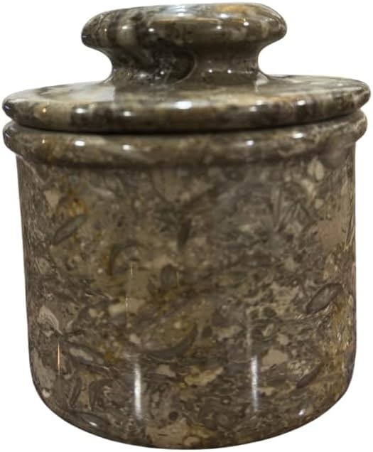 Butter Crock – French Butter Keeper with Lid, Countertop Butter Dish, Handcrafted Cloudy White Marble Housewarming Gift for Kitchen & Home