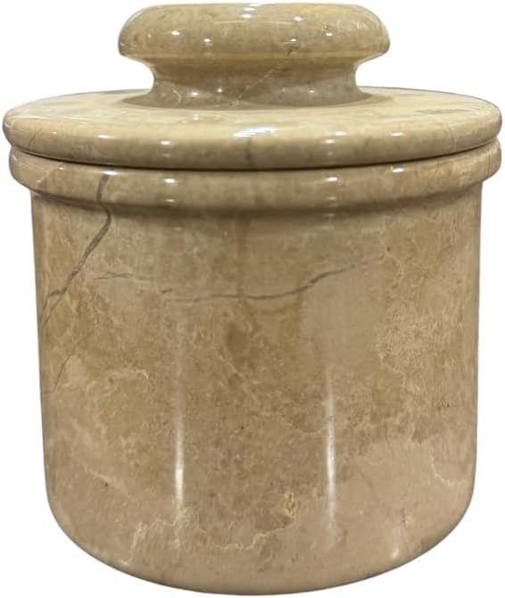 Butter Crock – French Butter Keeper with Lid, Countertop Butter Dish, Handcrafted Cloudy White Marble Housewarming Gift for Kitchen & Home