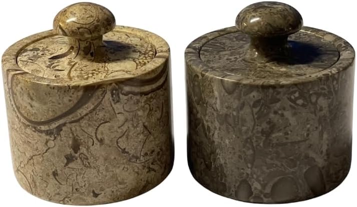 Marble Salt Cellar Keep Spices Fresh Seasoning Holder for Herbs Sugar Salt Keeper With Handmade Lid Knob Like Mushroom Best 3-Inch Marble Dish (Green Onyx and White)