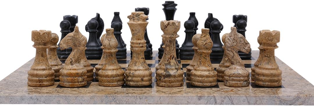 Handmade Stone Chess (12 x 12, Coral/Black)