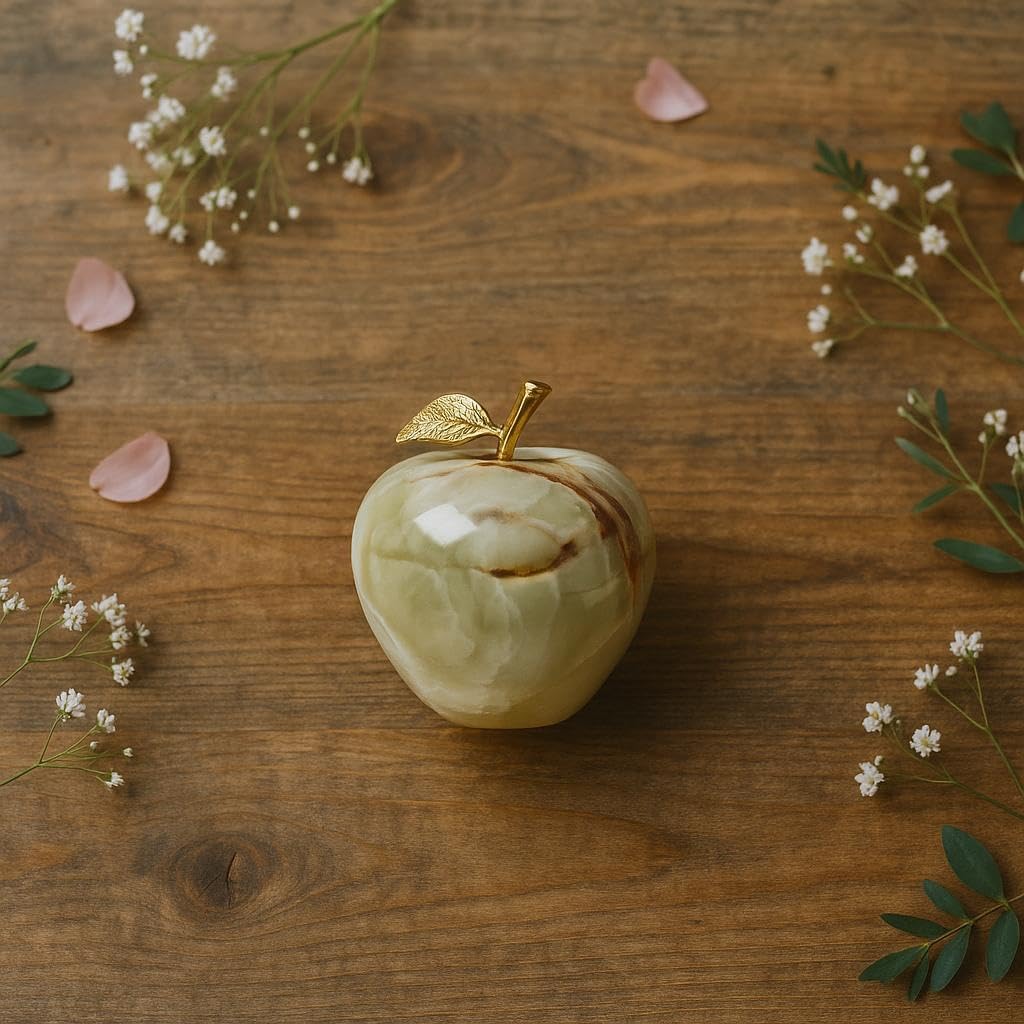Crystal Apple Paperweight – Multi Green Onyx Desk Ornament, Unique Apple Gift for Teachers, Decorative Apple for Office & Home