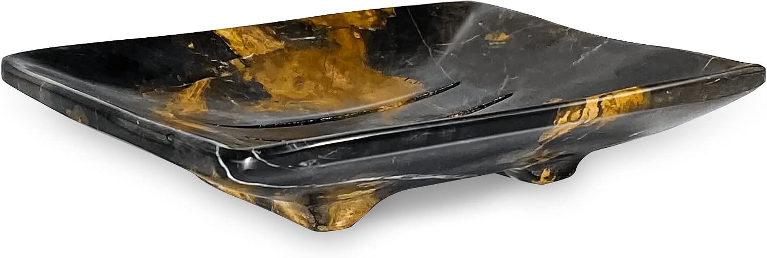 Luxury Handmade Green Calcite Crystal Soap Dish Holder with Drain for Bathroom and Shower, Best Bath Products & Sponge Tray for Kitchen & Housewarming Gifts.