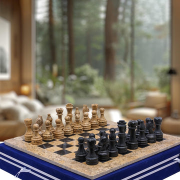 Handmade Stone Chess (12 x 12, Coral/Black)