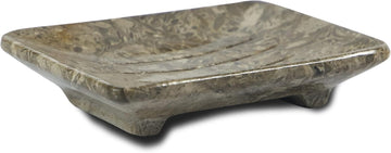 Luxury Handmade Grey Fossil Marble Soap Dish Holder with Drain for Bathroom and Shower, Best Bath Products & Sponge Tray for Kitchen & Housewarming Gifts.