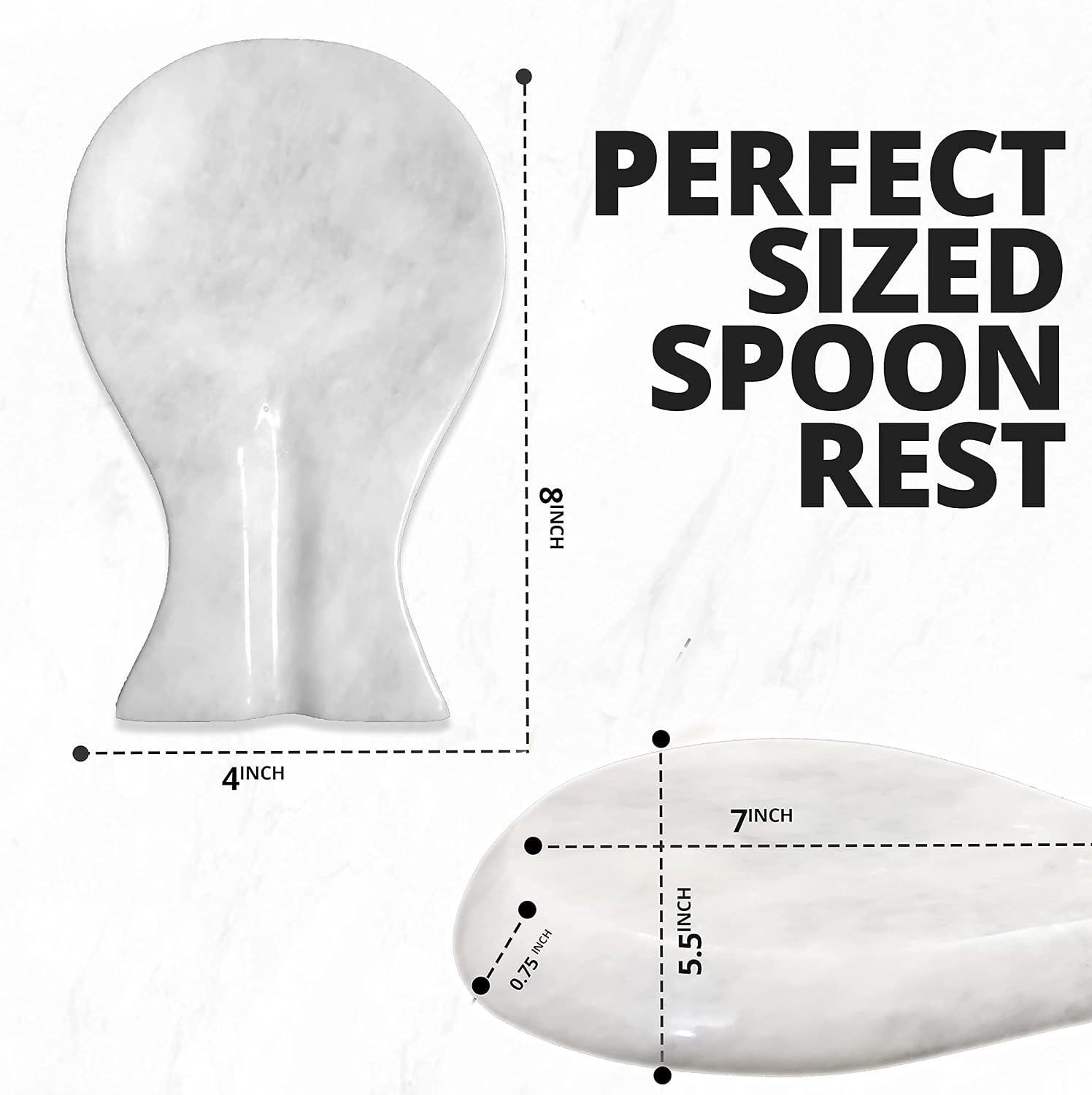 Luxury Handmade Cloudy White Marble Spoon Rest for Kitchen Counter, Cooking Utensil Holder for Stove Top, Spatula, Tongs Keeper Countertop Spoon Holder