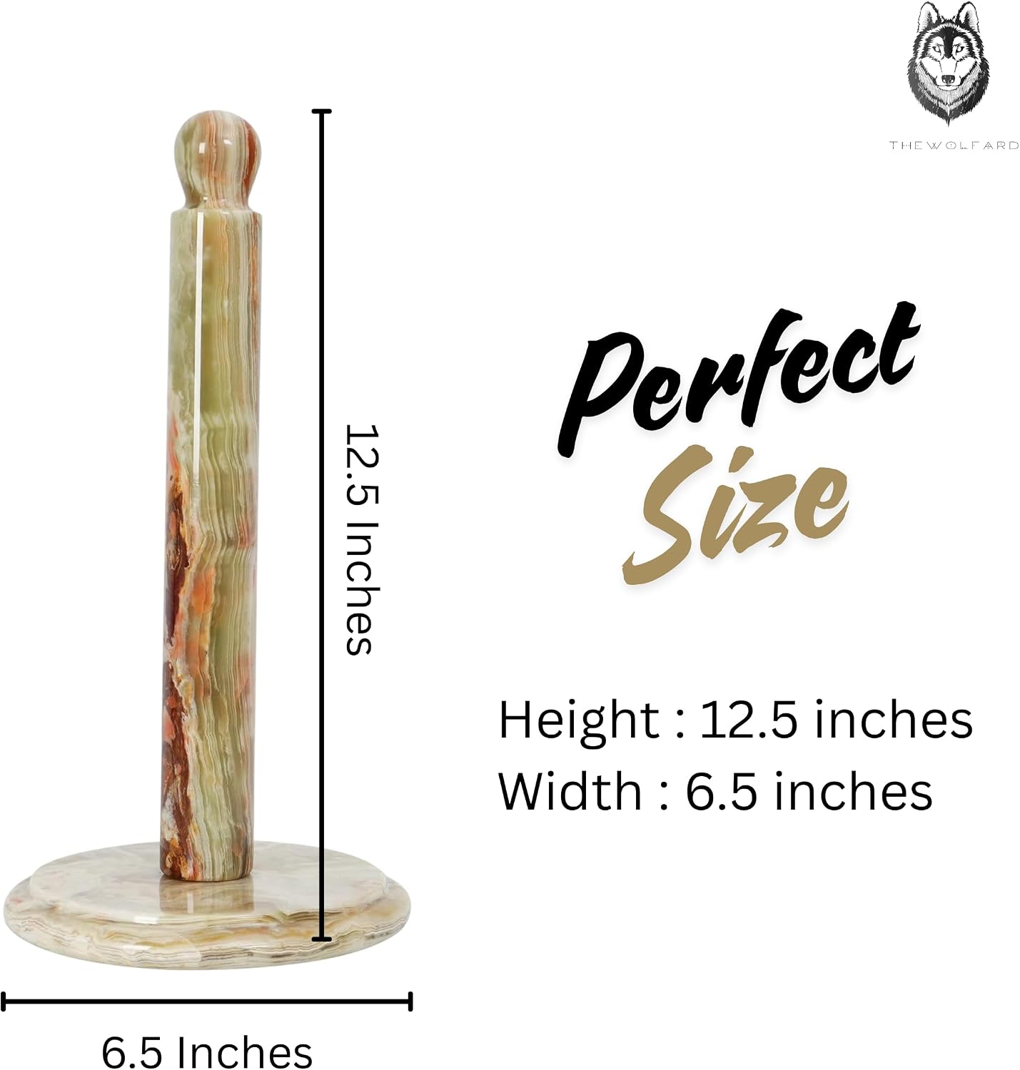 Handmade Green Onyx Paper Towel Holder – Unique Natural Stone Stand for Kitchen or Bathroom – Translucent Green Marble with Ivory Veining – Luxury Housewarming Gift