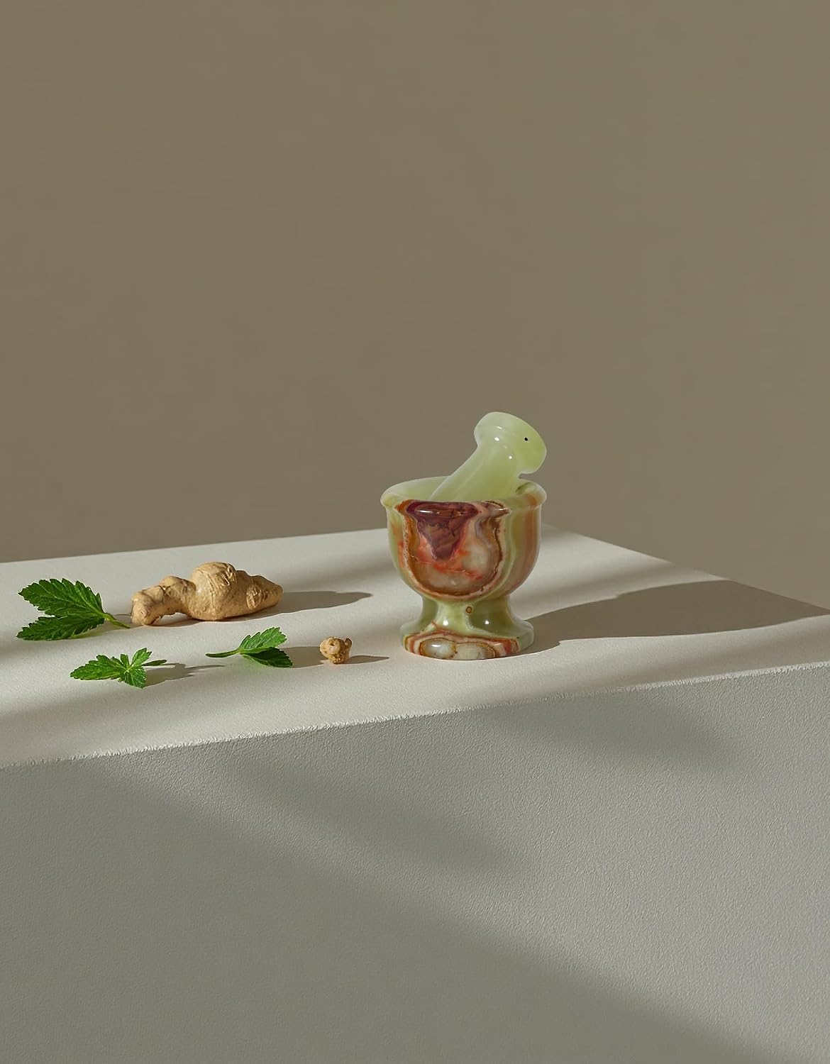 Mini Mortar and Pestle Set – 2.5″ Marble Stone Grinder with Polished Bowl & Non-Slip Base | Small Spice Crusher, Herb Grinder & Pill Crusher