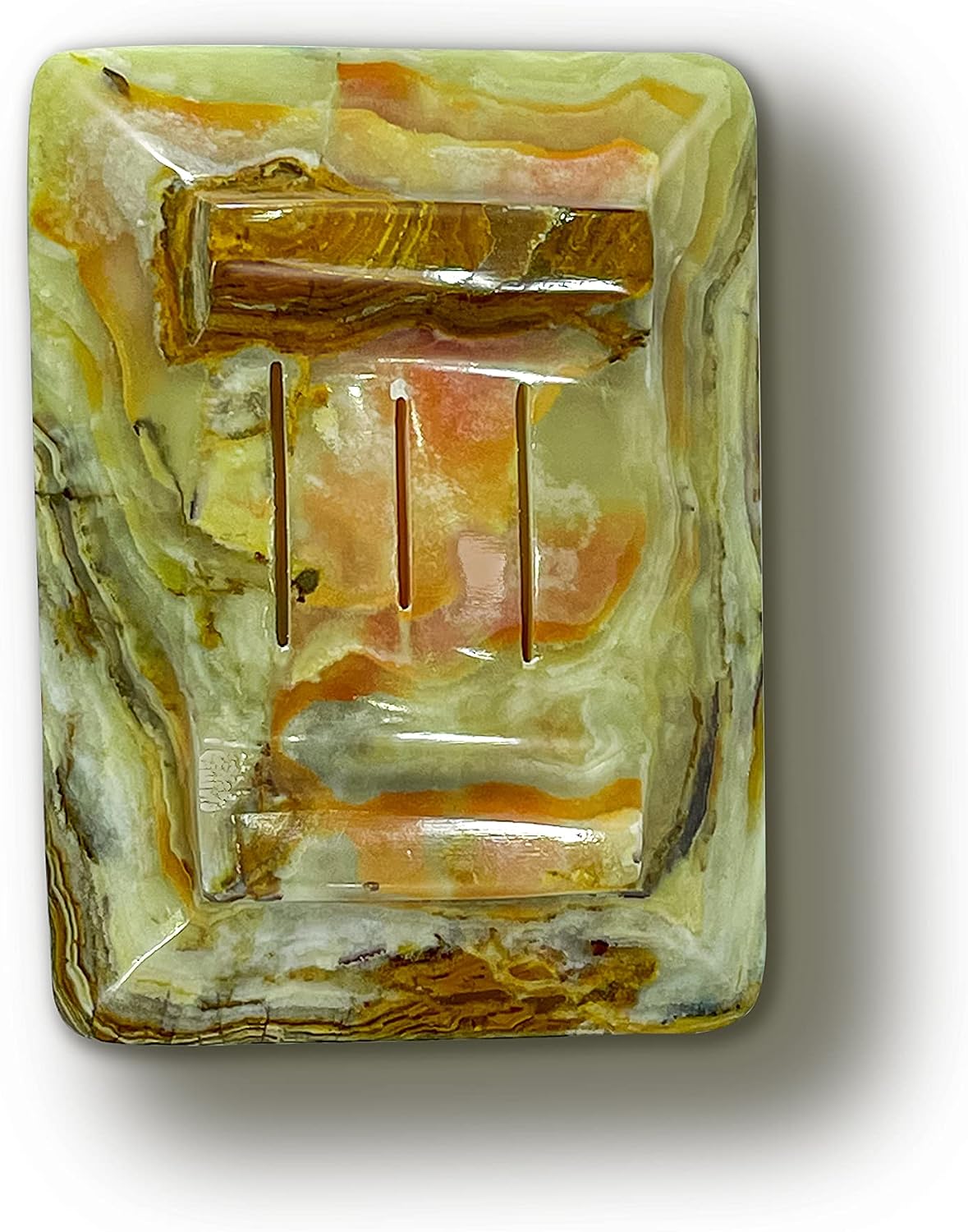 Luxury Handmade Green Calcite Crystal Soap Dish Holder with Drain for Bathroom and Shower, Best Bath Products & Sponge Tray for Kitchen & Housewarming Gifts.