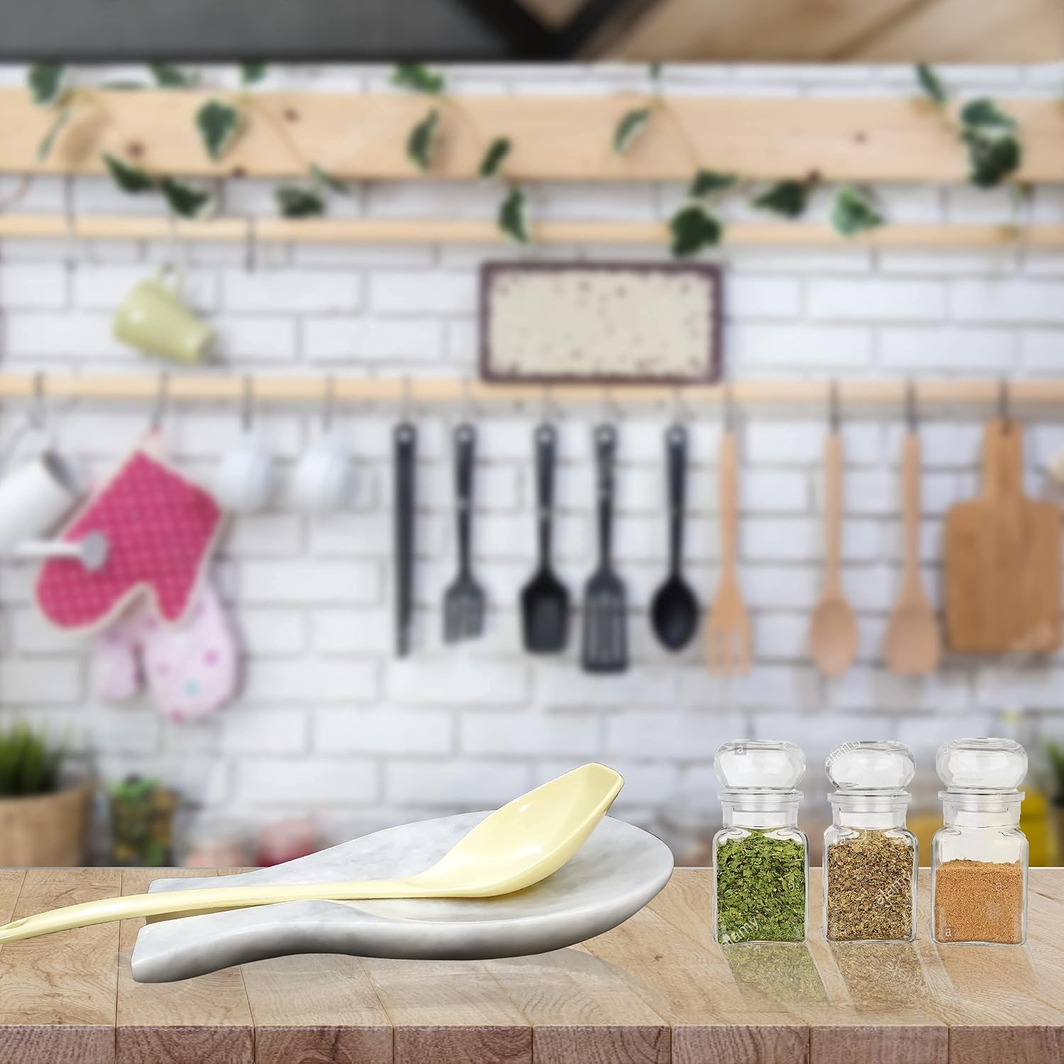 Luxury Handmade Cloudy White Marble Spoon Rest for Kitchen Counter, Cooking Utensil Holder for Stove Top, Spatula, Tongs Keeper Countertop Spoon Holder