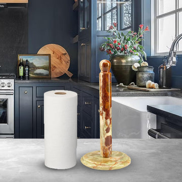 Handmade Green Onyx Paper Towel Holder – Unique Natural Stone Stand for Kitchen or Bathroom – Translucent Green Marble with Ivory Veining – Luxury Housewarming Gift