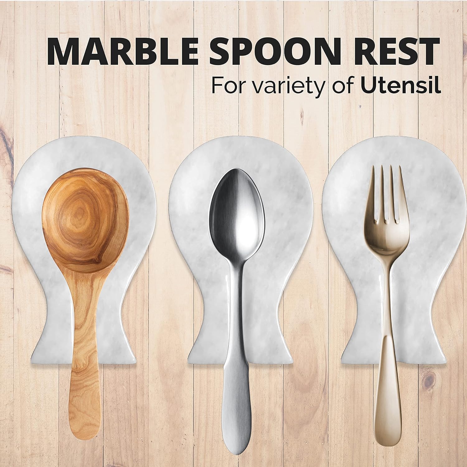 Luxury Handmade Cloudy White Marble Spoon Rest for Kitchen Counter, Cooking Utensil Holder for Stove Top, Spatula, Tongs Keeper Countertop Spoon Holder