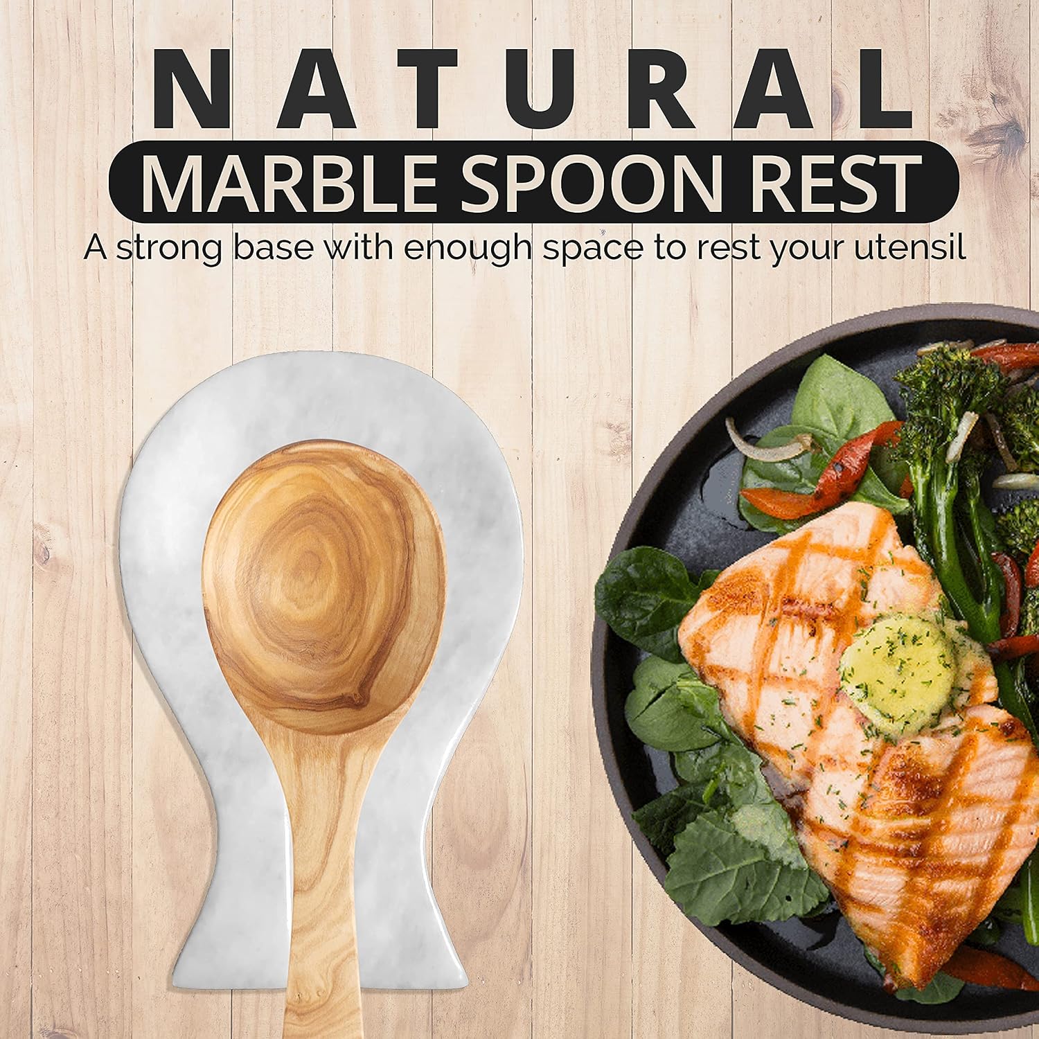 Luxury Handmade Cloudy White Marble Spoon Rest for Kitchen Counter, Cooking Utensil Holder for Stove Top, Spatula, Tongs Keeper Countertop Spoon Holder