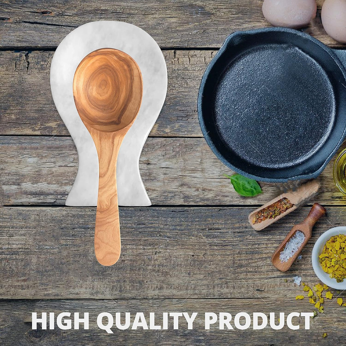 Luxury Handmade Cloudy White Marble Spoon Rest for Kitchen Counter, Cooking Utensil Holder for Stove Top, Spatula, Tongs Keeper Countertop Spoon Holder