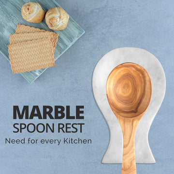 Luxury Handmade Cloudy White Marble Spoon Rest for Kitchen Counter, Cooking Utensil Holder for Stove Top, Spatula, Tongs Keeper Countertop Spoon Holder