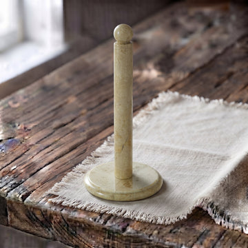 Beige Marble Paper Towel Holder Stand - Solid Stone Countertop Kitchen Roll Organizer