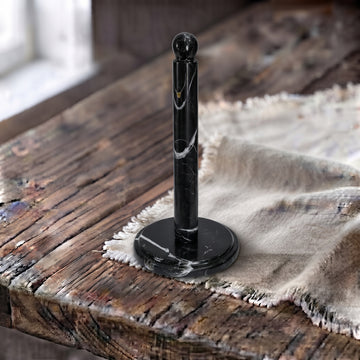 Black Marble Paper Towel Holder Stand - Solid Stone Countertop Kitchen Roll Organizer