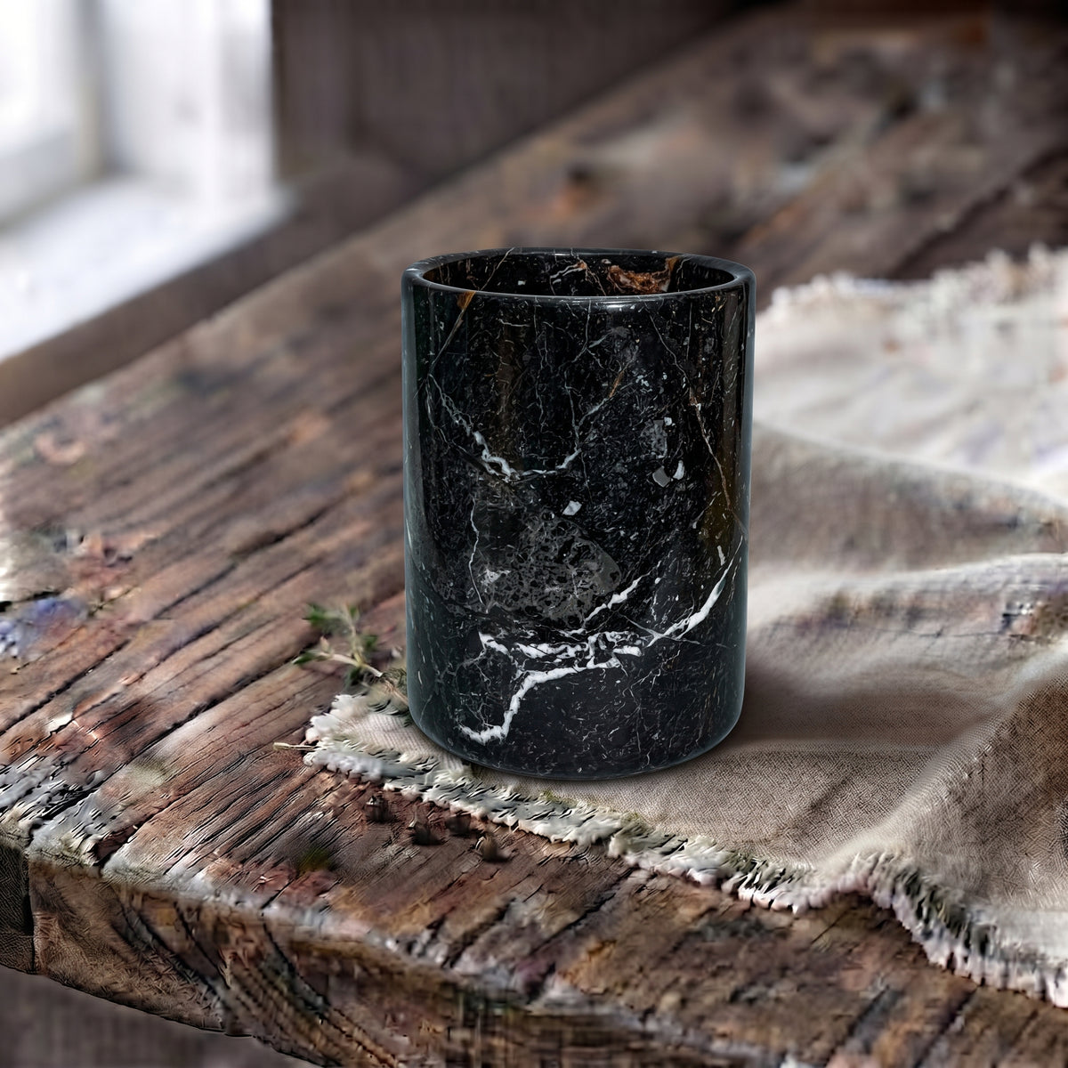 Black Marble Utensil Holder, Onyx Wine Chiller, Heavy Stone Flower Vase