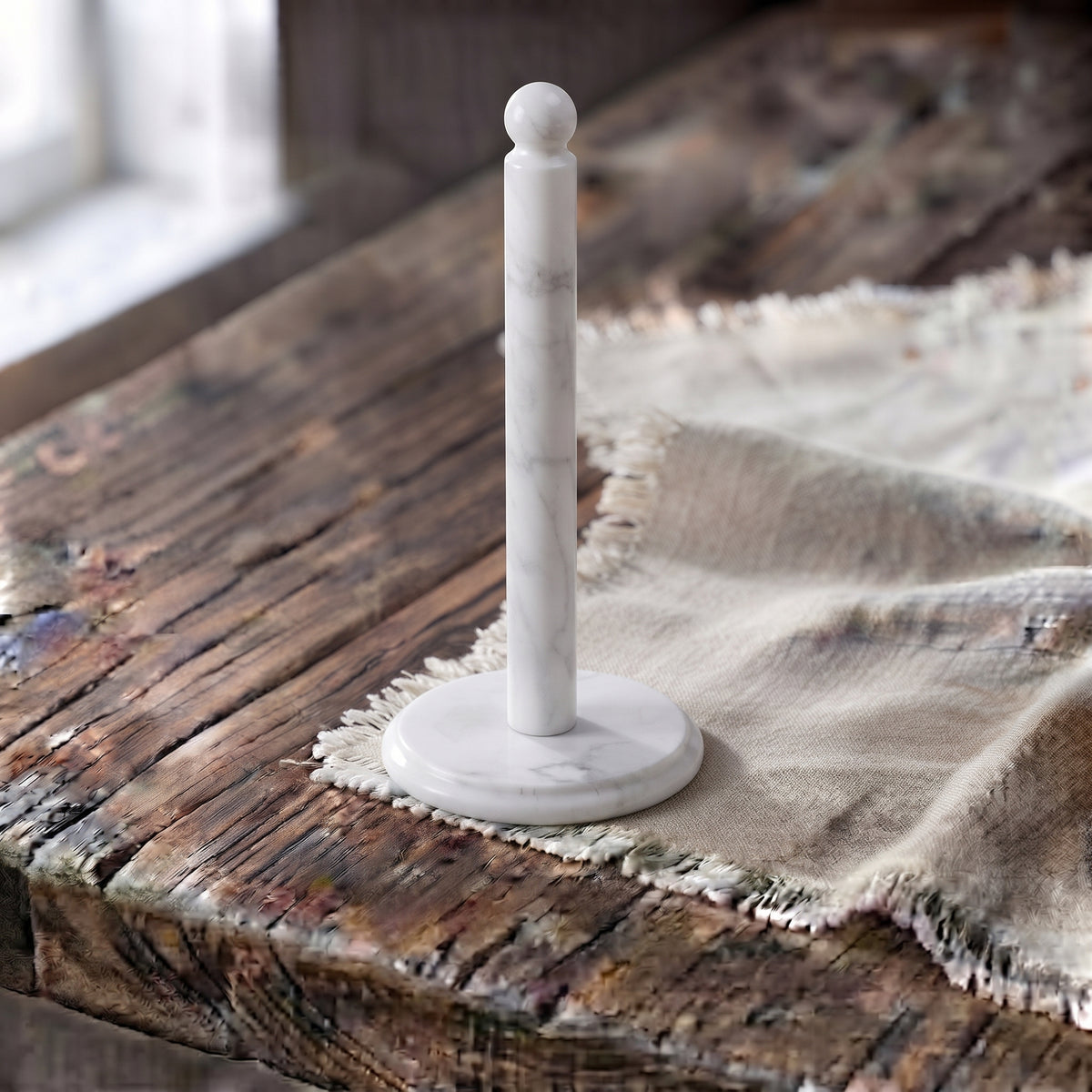 Cloudy White Marble Paper Towel Holder Stand - Solid Stone Countertop Kitchen Roll Organizer