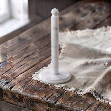 Cloudy White Marble Paper Towel Holder Stand - Solid Stone Countertop Kitchen Roll Organizer