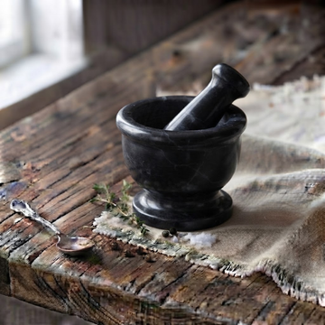 Handmade Black Marble Mortar and Pestle, Stone Herb Grinder Bowl, Garlic Crusher Spices Molcajete
