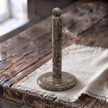 Oceanic Fossil Marble Paper Towel Holder Stand - Solid Stone Countertop Kitchen Roll Organizer