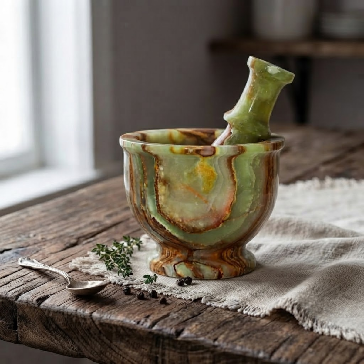 Onyx Mortar and Pestle Set, Stone Herb Grinder Bowl, Marble Garlic Crusher Spices Molcajete