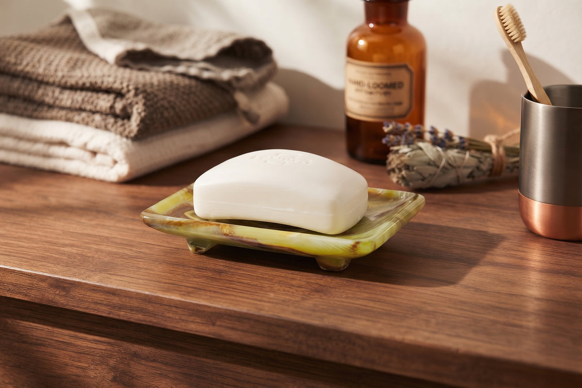 Green Onyx Soap Dish, Marble Soap Saver Holder, Heavy Stone Bathroom Counter Tray