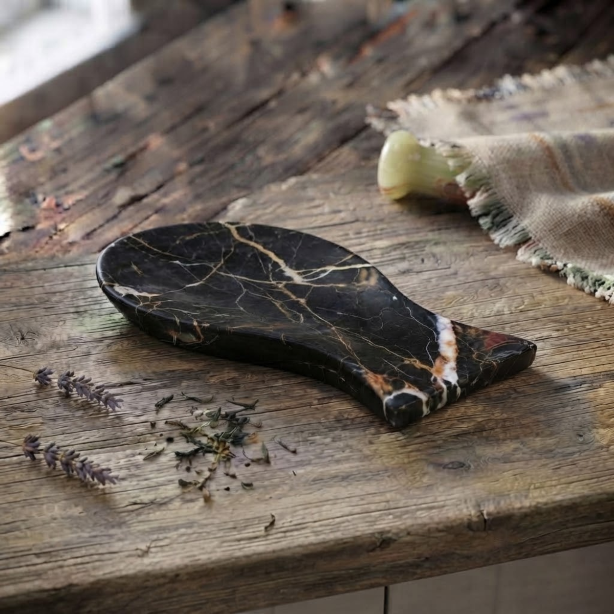 Black Marble Spoon Rest, Stove Top Utensil Holder, Heavy Stone Cooking Spoon Stand