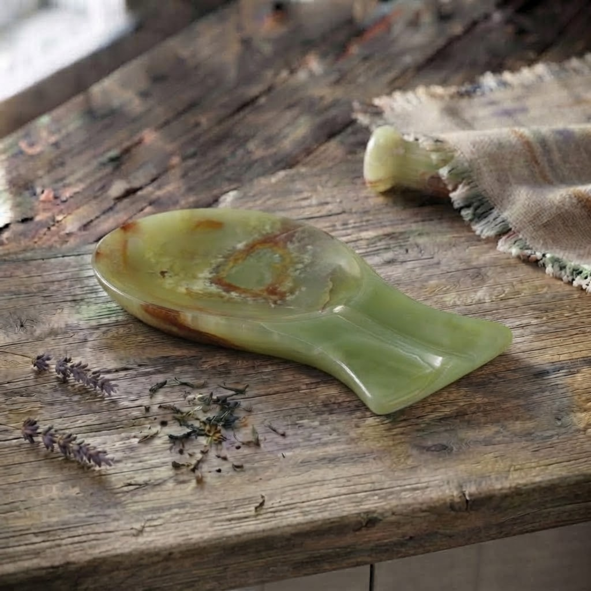 Onyx Spoon Rest, Stove Top Utensil Holder, Green Marble Cooking Spoon Stand