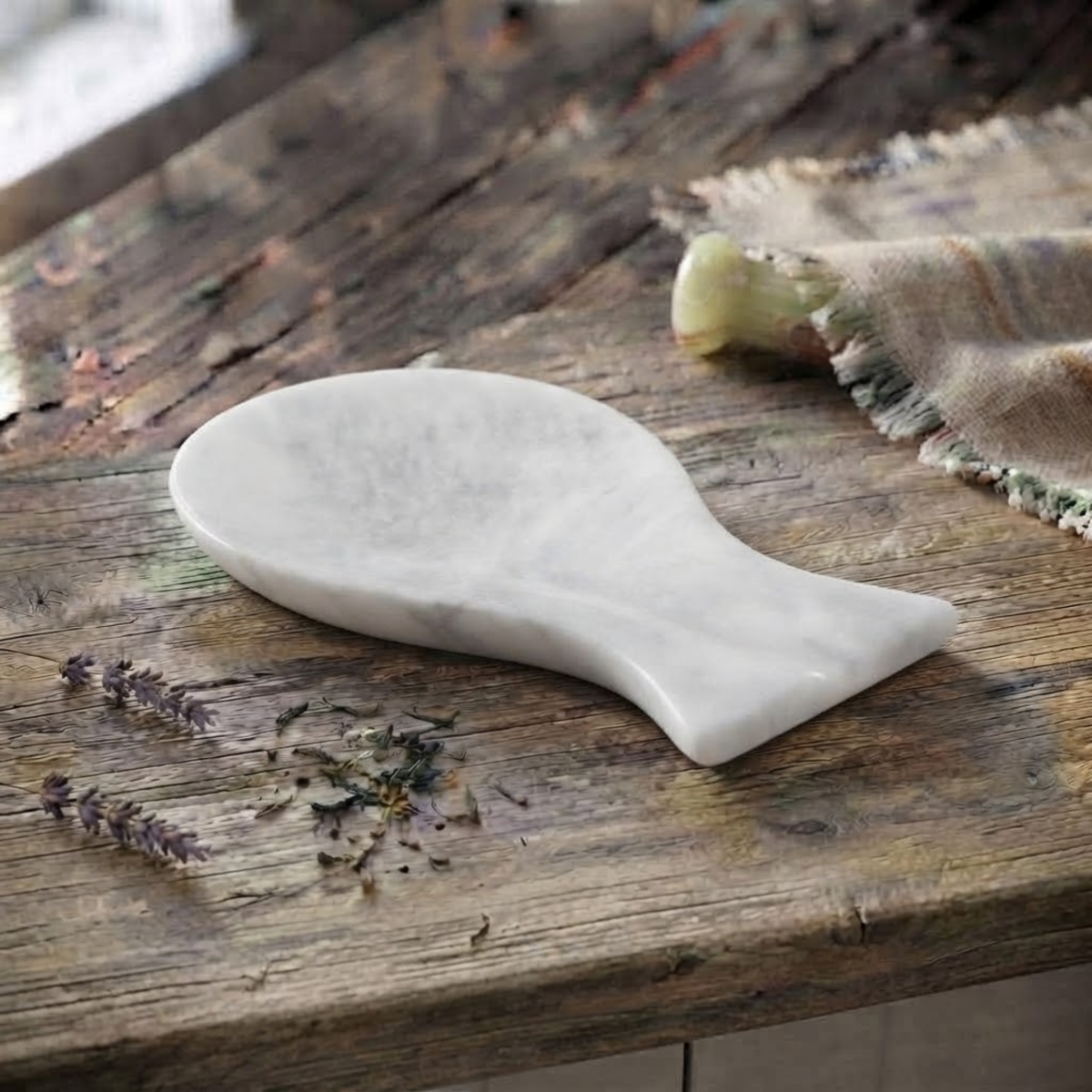 White Marble Spoon Rest, Stove Top Utensil Holder, Heavy Stone Cooking Spoon Stand