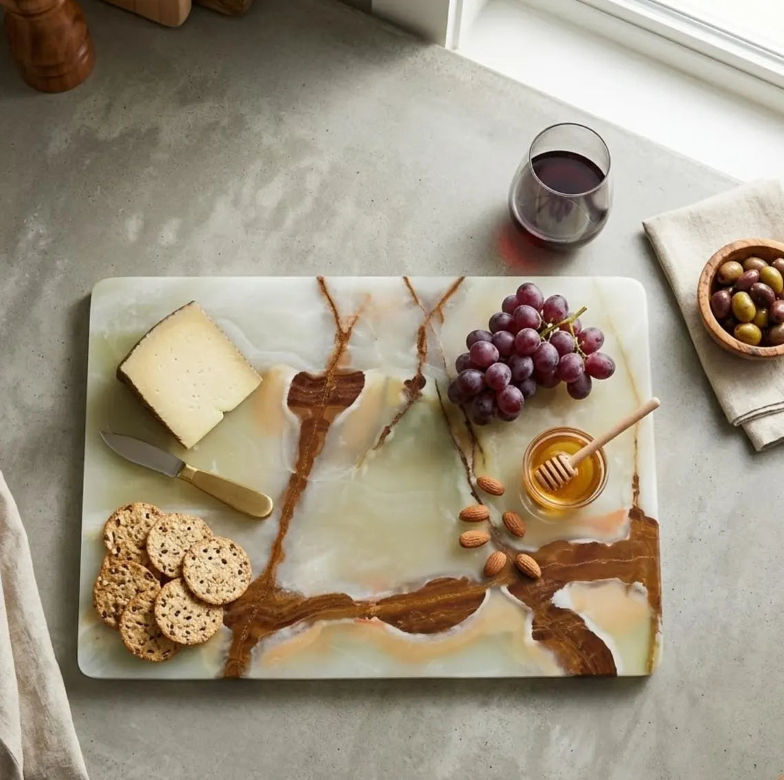 Onyx Cutting Board, Green Marble Serving Platter, Wedding Gift Cheese Board Tray