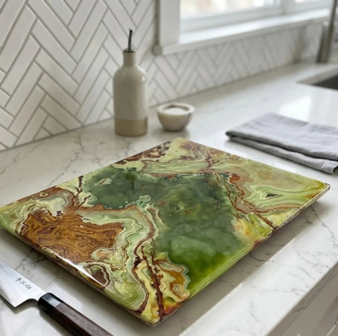 Onyx Cutting Board, Green Marble Serving Platter, Wedding Gift Cheese Board Tray