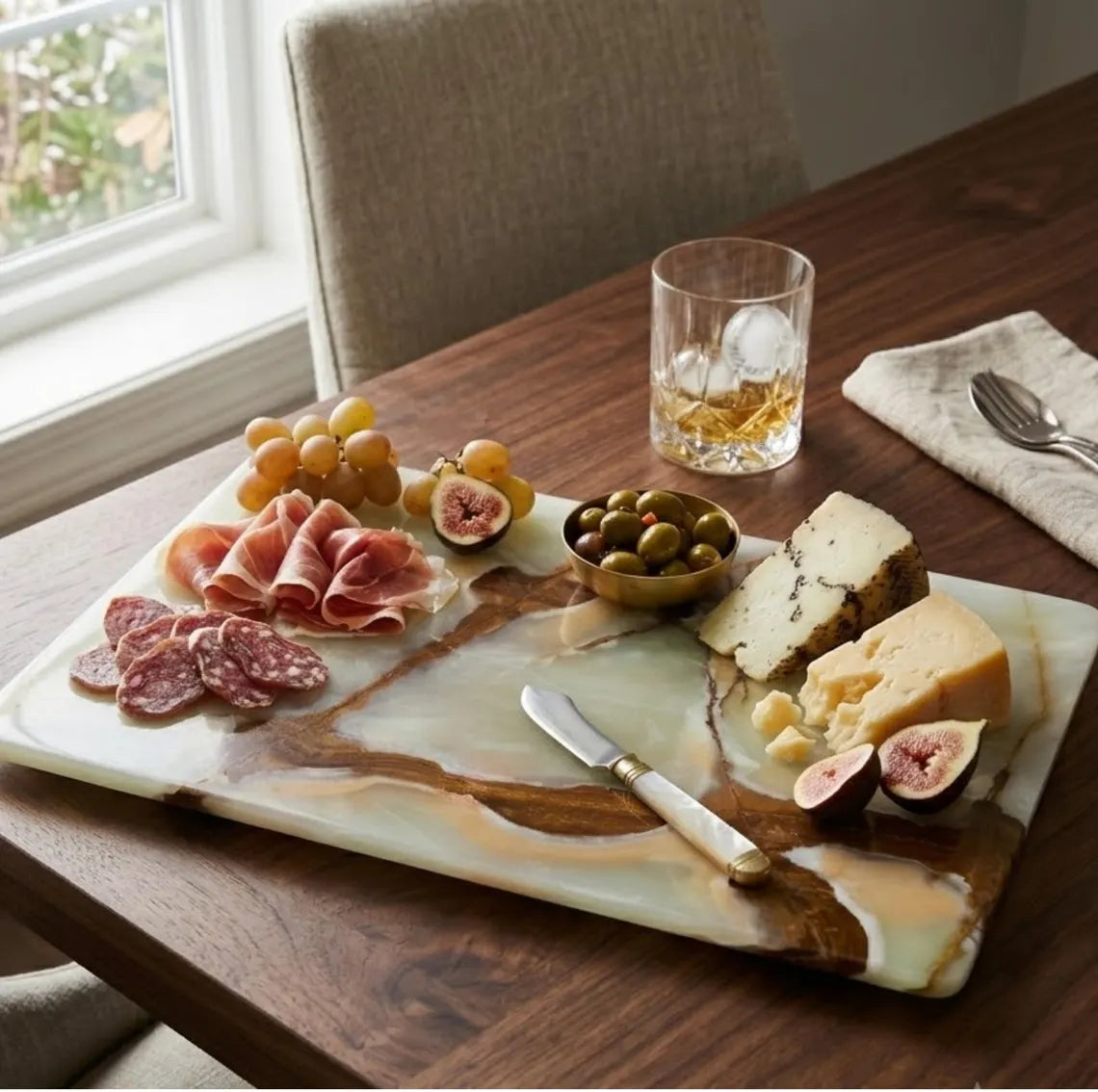 Onyx Cutting Board, Green Marble Serving Platter, Wedding Gift Cheese Board Tray