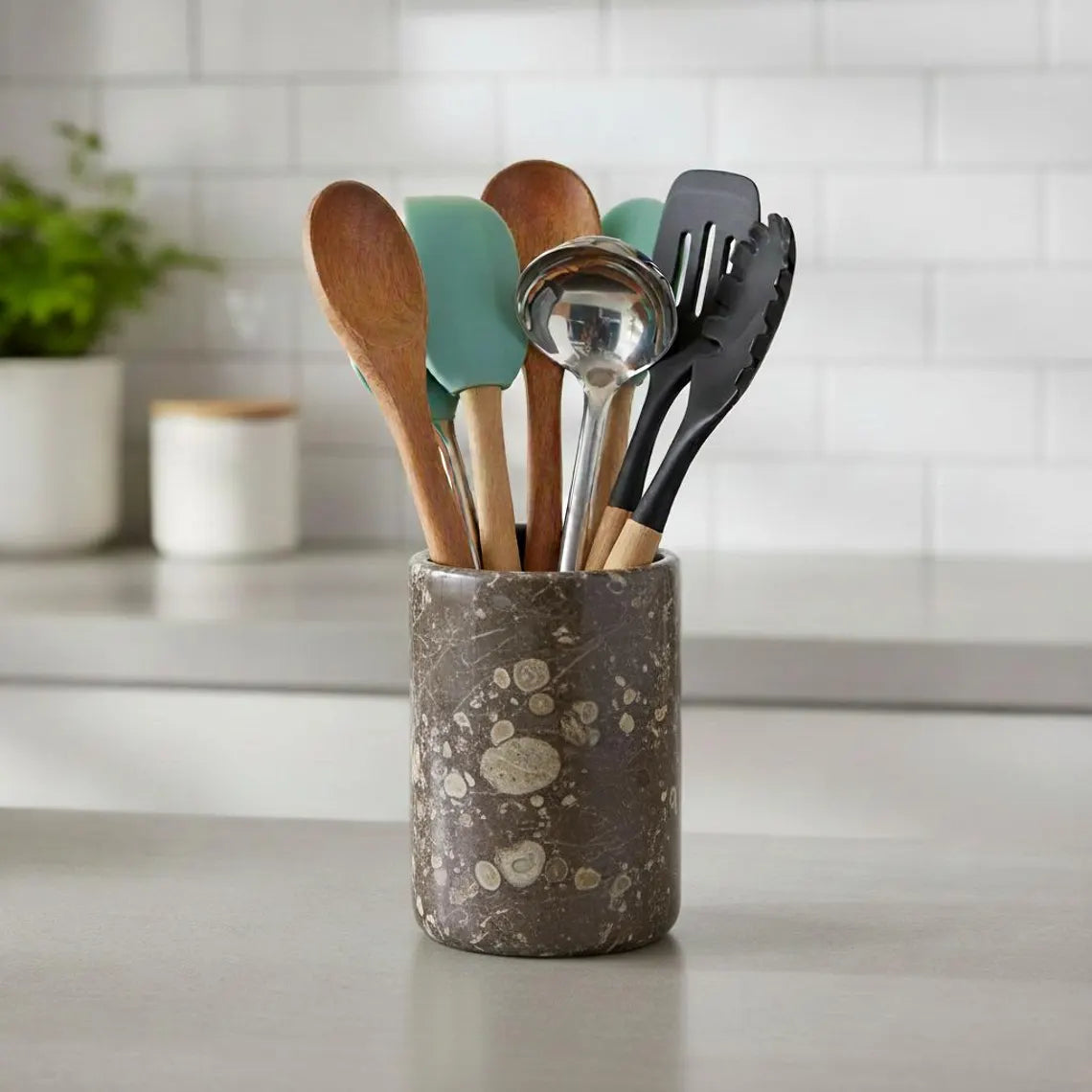 Oceanic Fossil Utensil Holder, Marble Wine Chiller, Heavy Stone Flower Vase