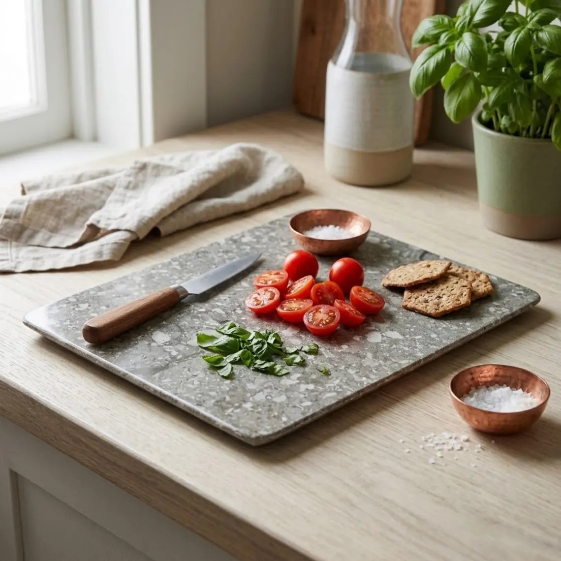 Oceanic Fossil Cutting Board, Marble Serving Platter, Wedding Gift Cheese Board Tray