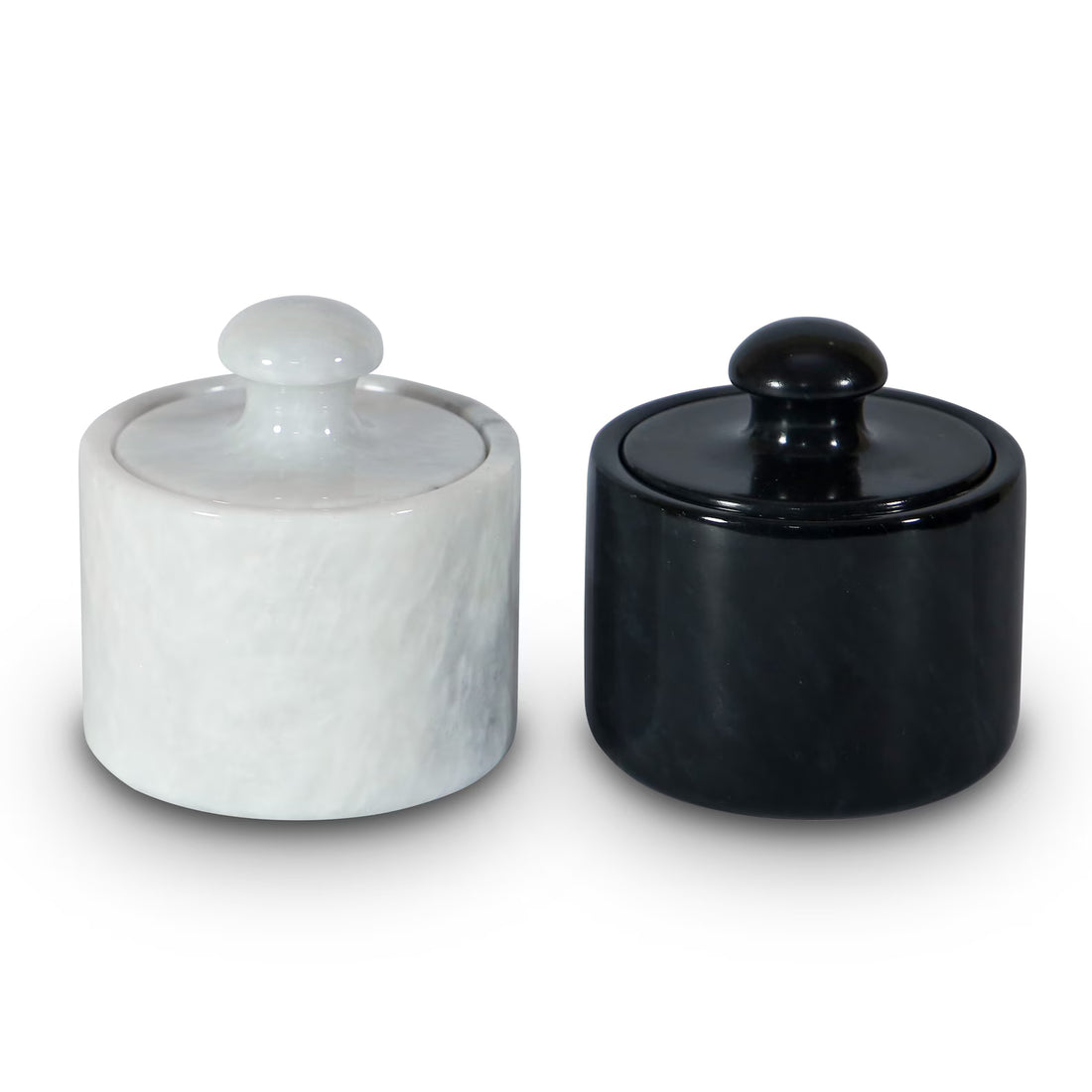 White Black Marble Salt Dish Set, Seasoning Spice Pinch Pots, Lidded Salt Cellar Bowls