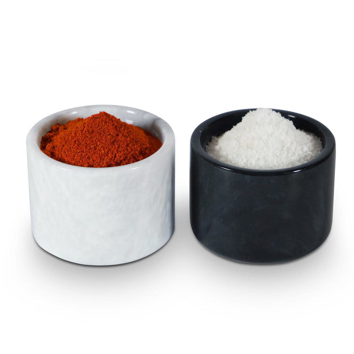 White Black Marble Salt Dish Set, Seasoning Spice Pinch Pots, Lidded Salt Cellar Bowls