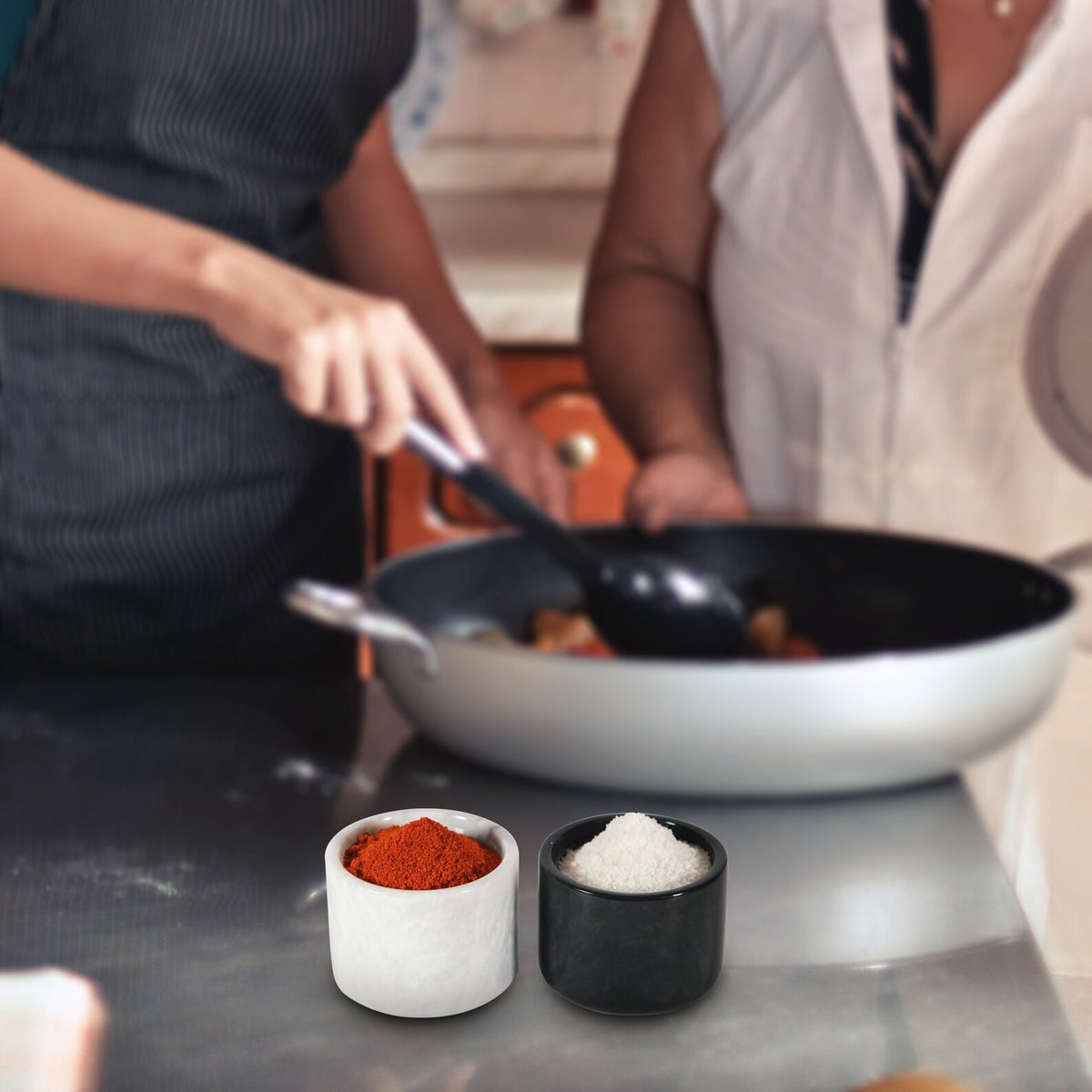 White Black Marble Salt Dish Set, Seasoning Spice Pinch Pots, Lidded Salt Cellar Bowls