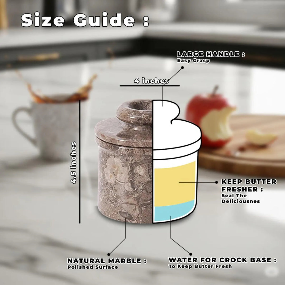 Gray Butter Keeper Crock, French Butter Dish with Lid, Green Stone Kitchenware Storage Pot