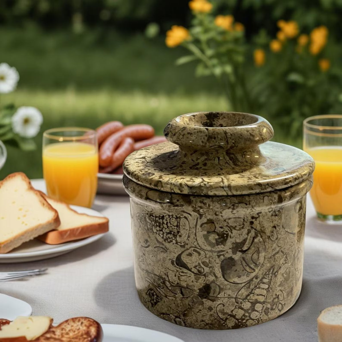Coral Butter Keeper Crock, French Butter Dish with Lid, Green Stone Kitchenware Storage Pot