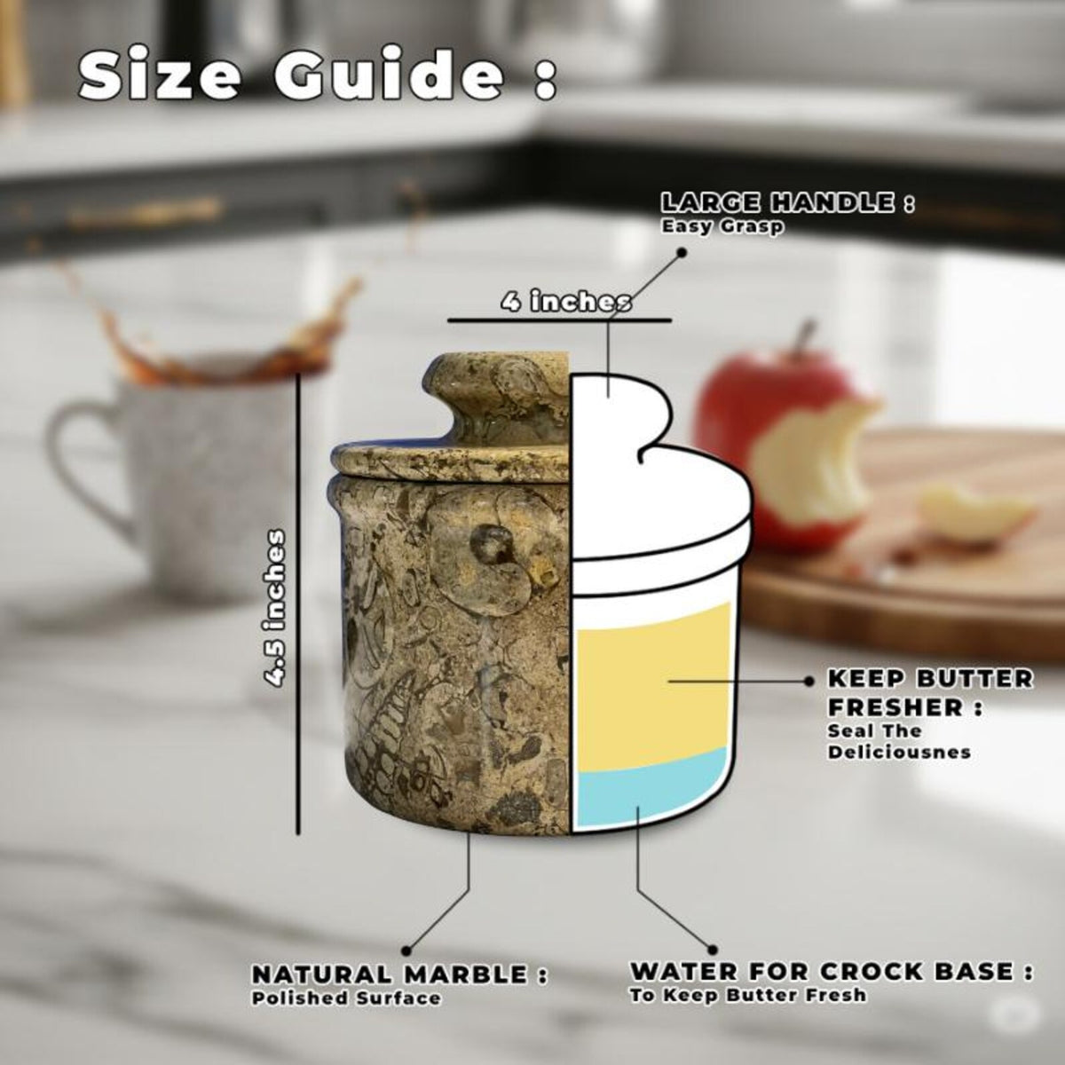 Coral Butter Keeper Crock, French Butter Dish with Lid, Green Stone Kitchenware Storage Pot